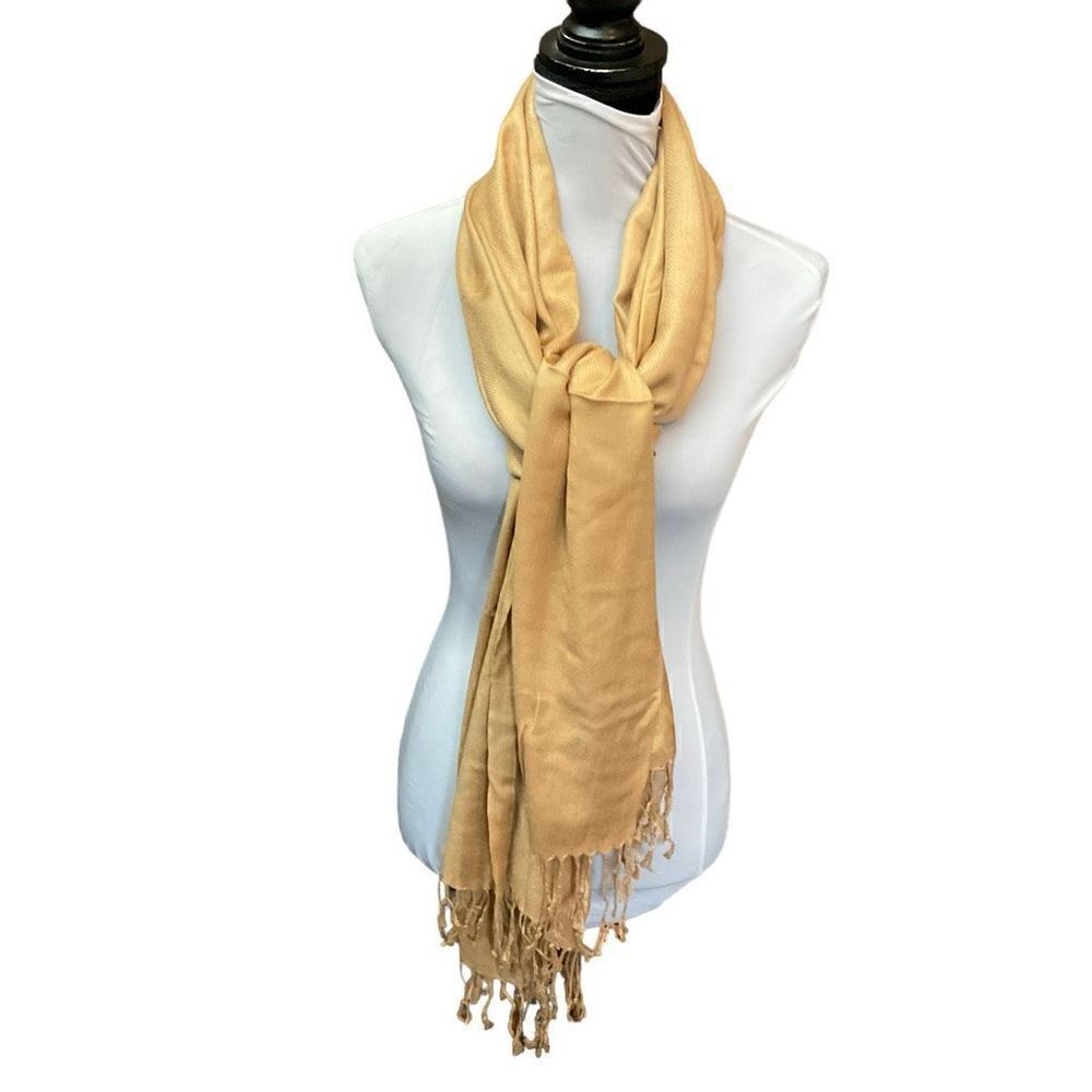 Pashmina Wrap Scarf Fringe Edge Golden Tan Color Women 28.5”x74”